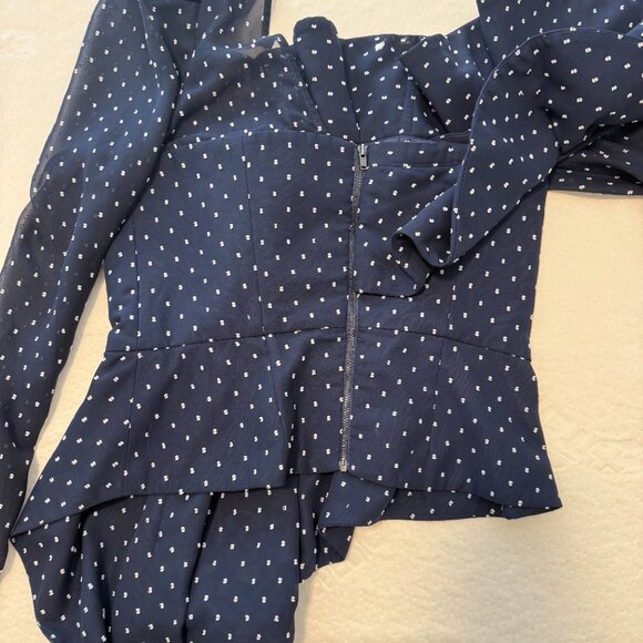 Self-Portrait Asymmetric Polka Dot Frill Top One Shoulder Size 6 Puff Sleeve - Picture 3 of 3